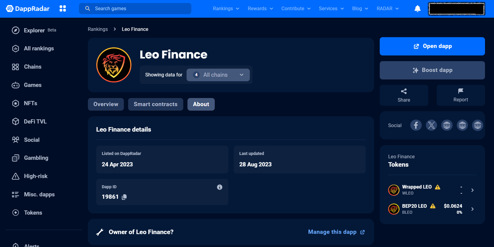 about leofinance dapp on dappradar.com